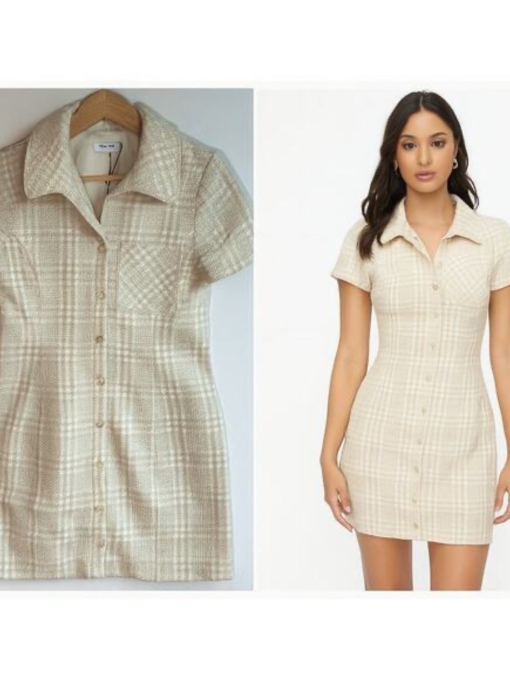 Rumored Notting Hill Mini Dress Beige Glen Plaid Tweed Size 4 NWT Old Money Prep - Picture 2 of 2